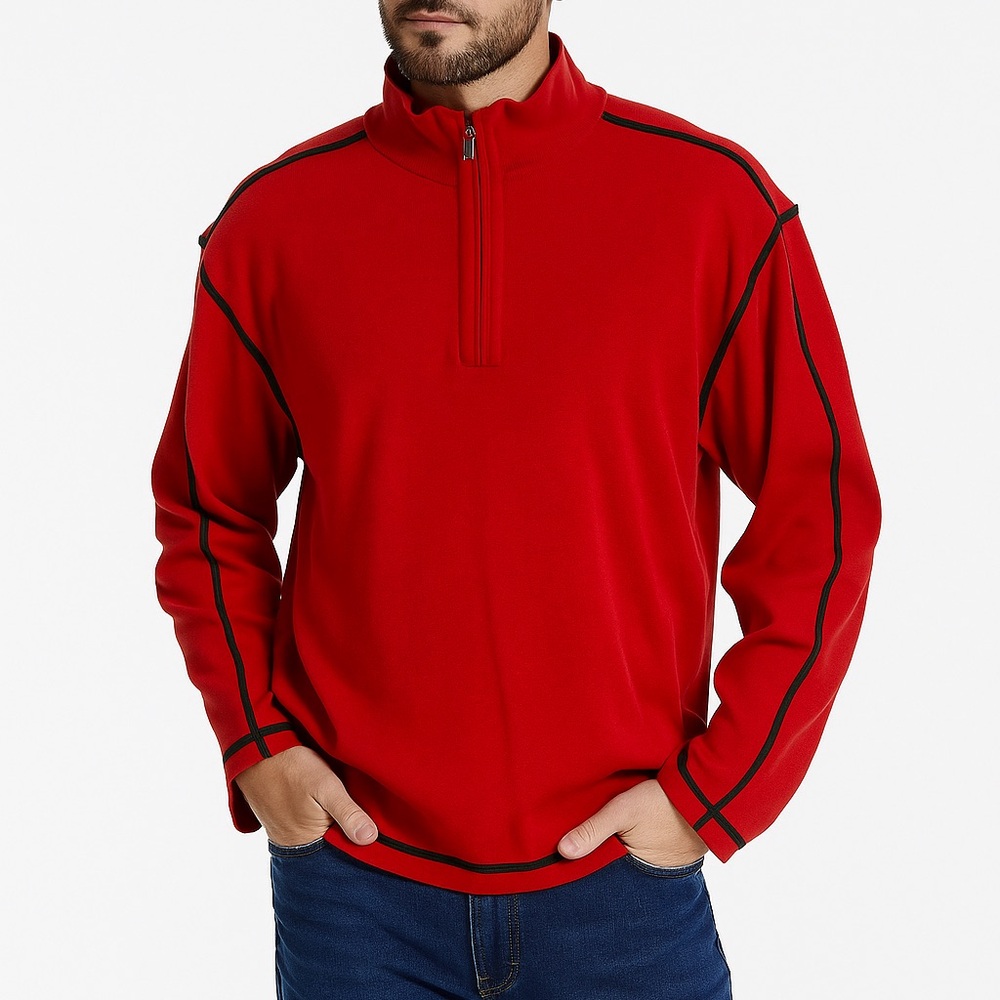 ST CROIX SHOP Red Quarter Zip Sweater XXL Cotton Blend Made in USA Fashion Fit